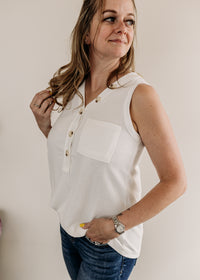 Plus Sleeveless Waffle Top w/Button Detail