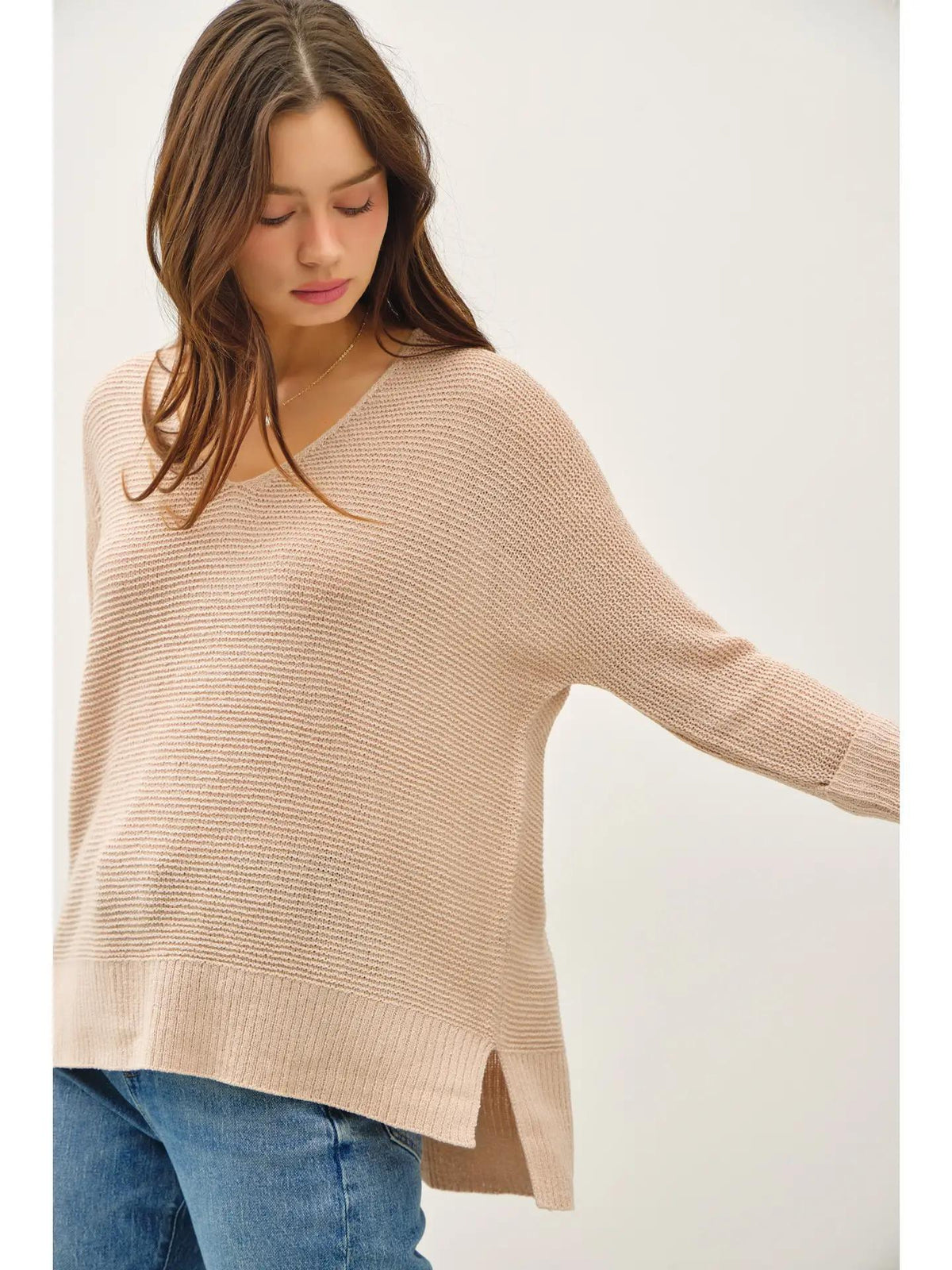 Roll Cuff Dolman Sweater - Sand