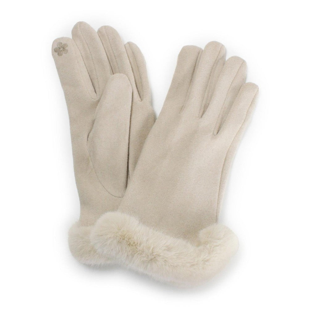 Suede Gloves W/Fur Wrist Cuff