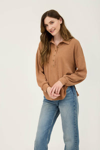 Pinstripe 1/2 Button Top
