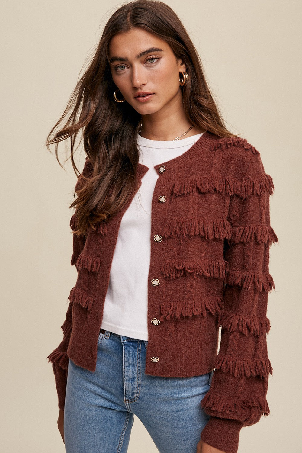Fringe Button Down Cardigan