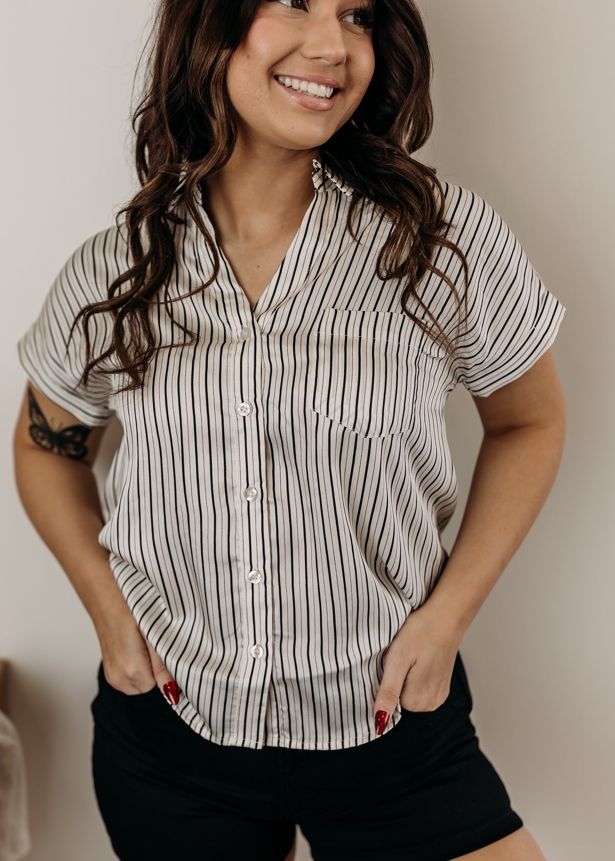 Stripe Short Sleeve Button Down