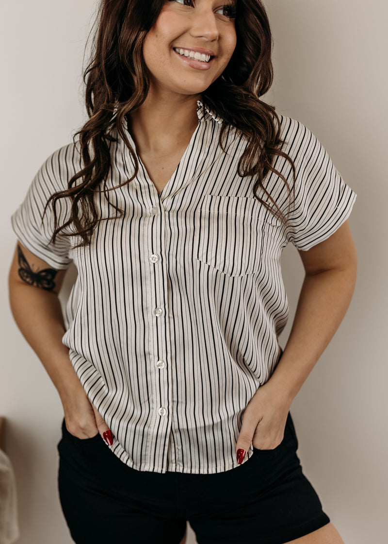 Stripe Short Sleeve Button Down