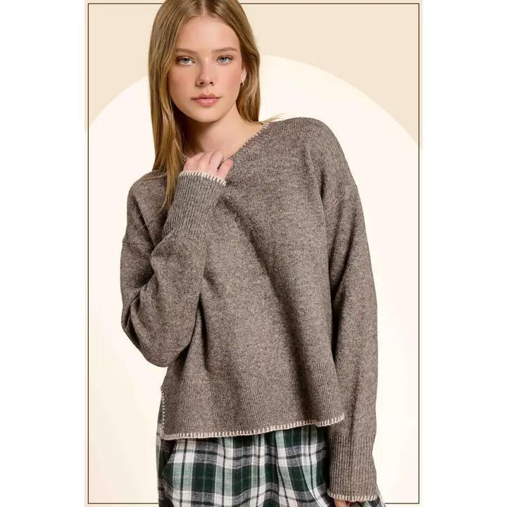 Contrast Stitch High-Low Sweater - Sand Grain