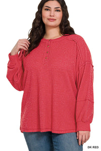 Plus Ribbed Hacci Henley Sweater