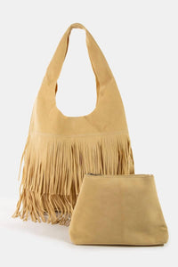Fringe Detail Suede Hobo Bag
