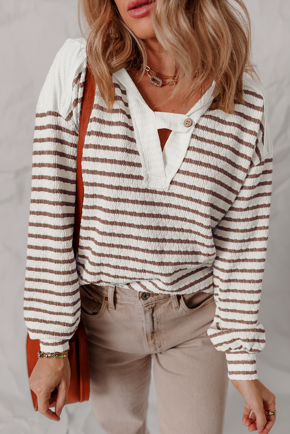 Stripe Hooded V-Neck Long Sleeve