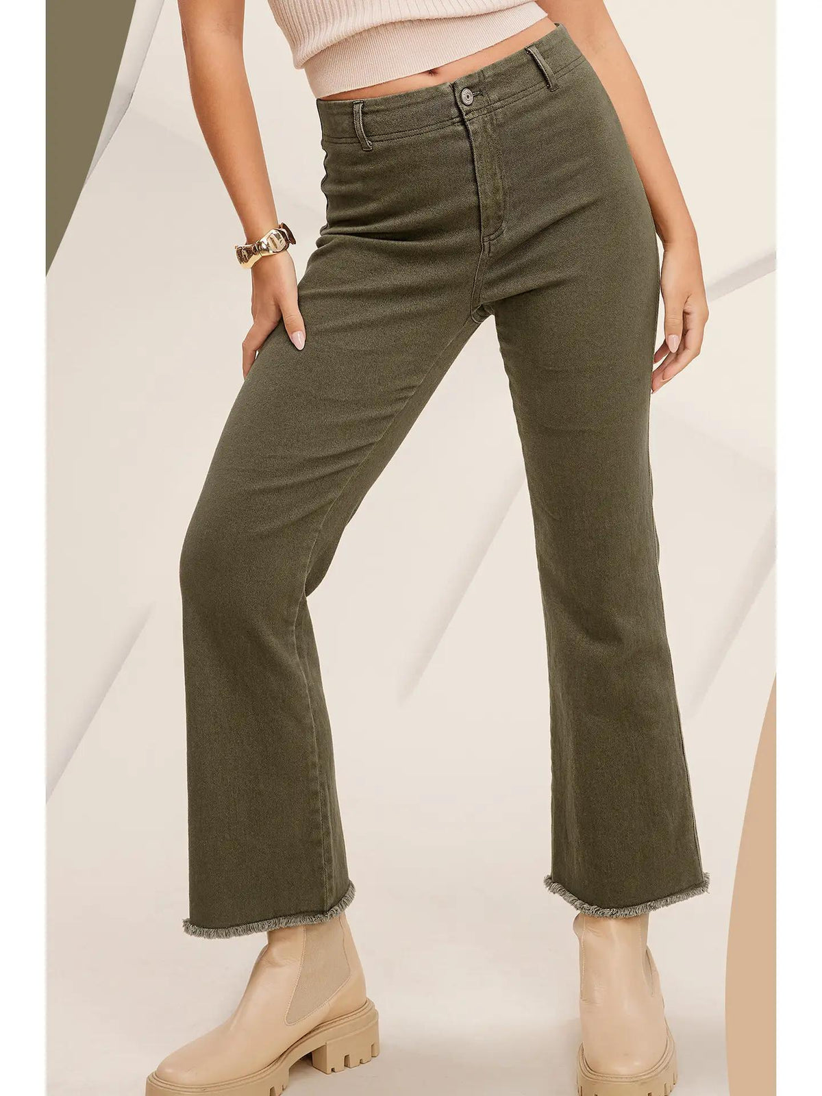 Stretchy High Waisted Flare Pants - Fade Olive