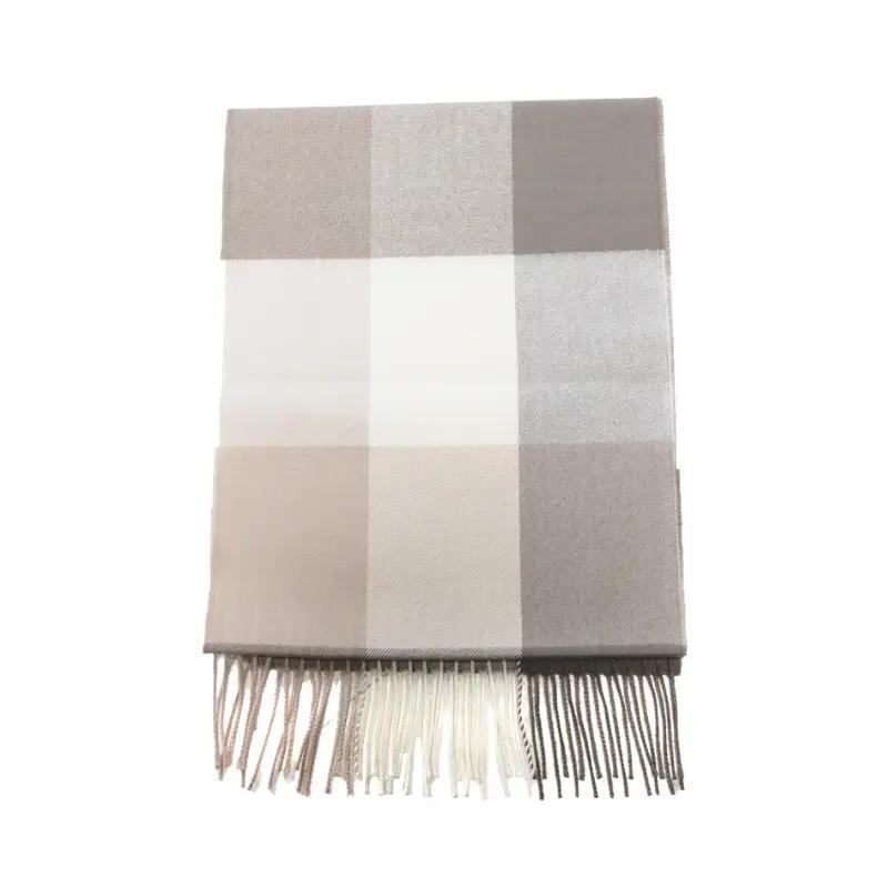 Plaid Cashmere Scarf - Taupe