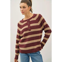 Henley Waffle Knit Sweater - Wine