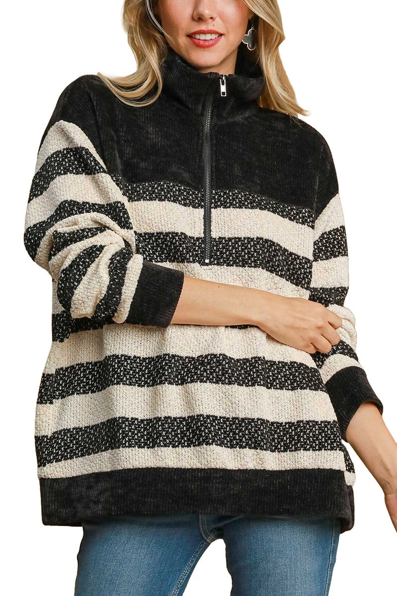 Striped Half Zip Top