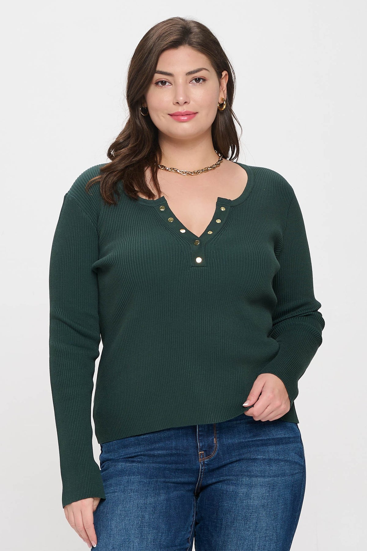 Plus Solid Henley Sweater
