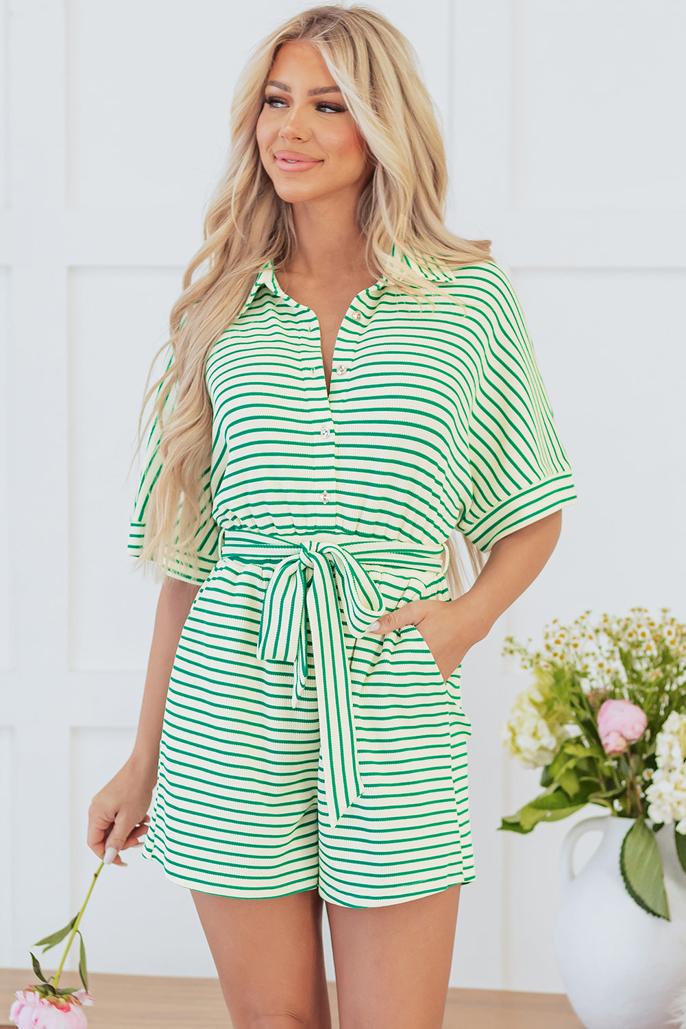 Textured Short Sleeve Romper