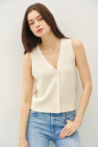 Knit V-Neck Button Up Vest