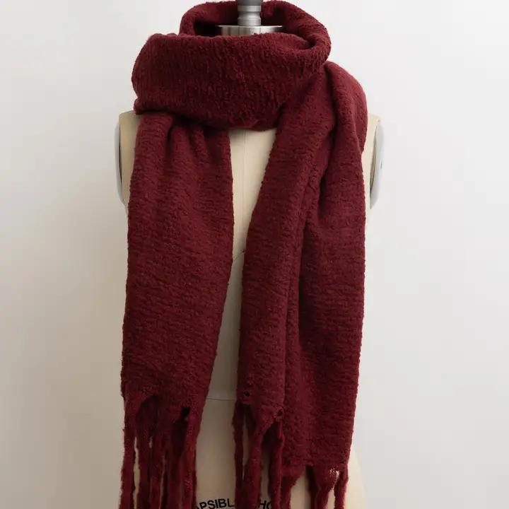 Knit Scarf w/ Tassels - Burgundy