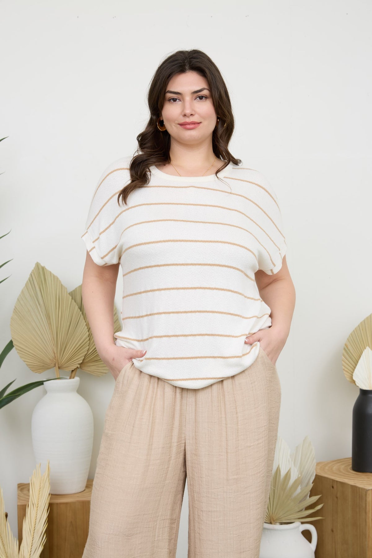 Plus Stripe Round Neck Top