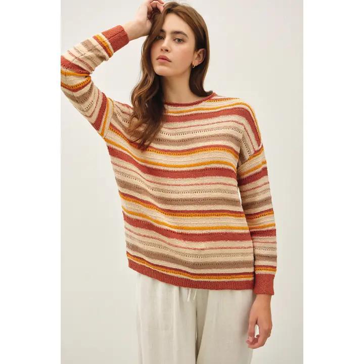Knit Multi Striped Sweater - Clay