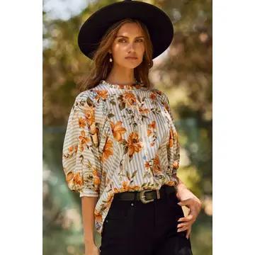 Plus Stripe & Stem Blouse
