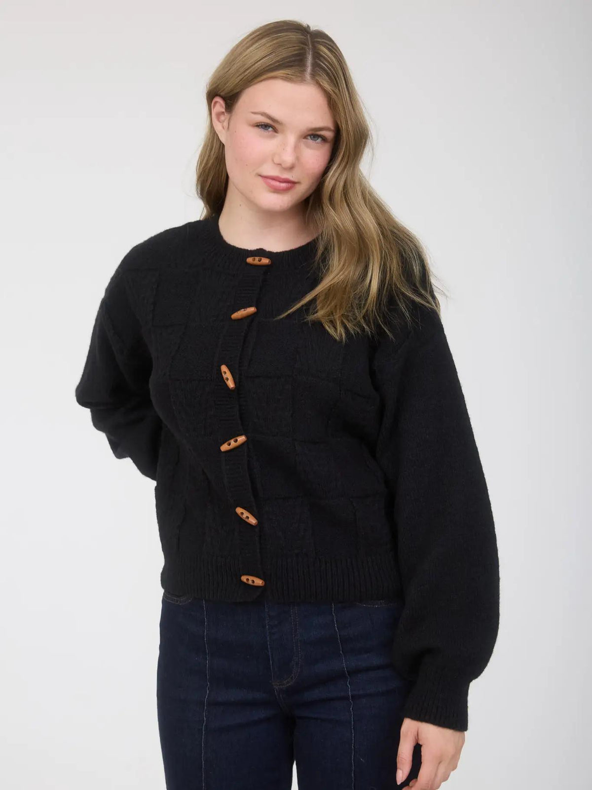 Checkered Button Down Cardigan - Black