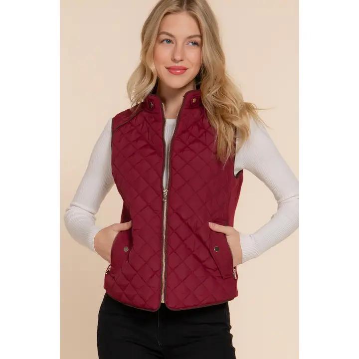Plus Quilted Padding Vest - Dark Wine