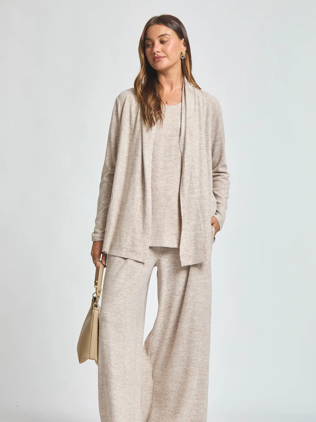 Tank/Cardigan/Pants Set - Light Mocha