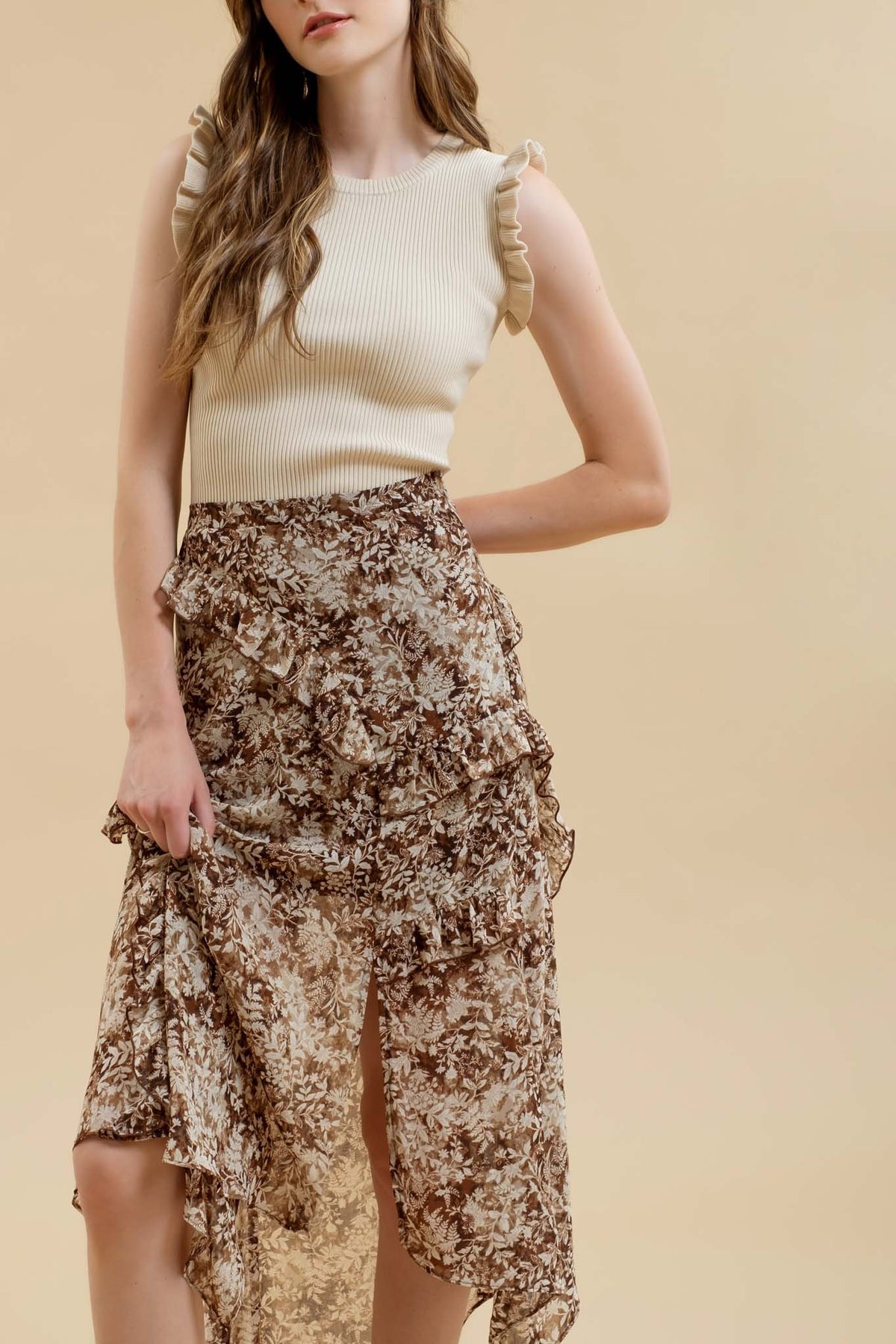 Floral Ruffled Handkerchief Skirt