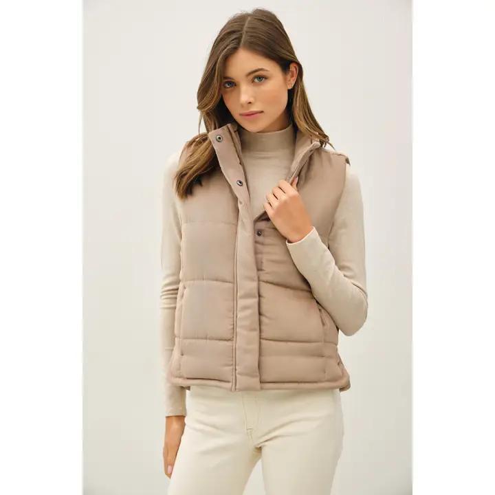 Suede Puffer Vest - Mocha