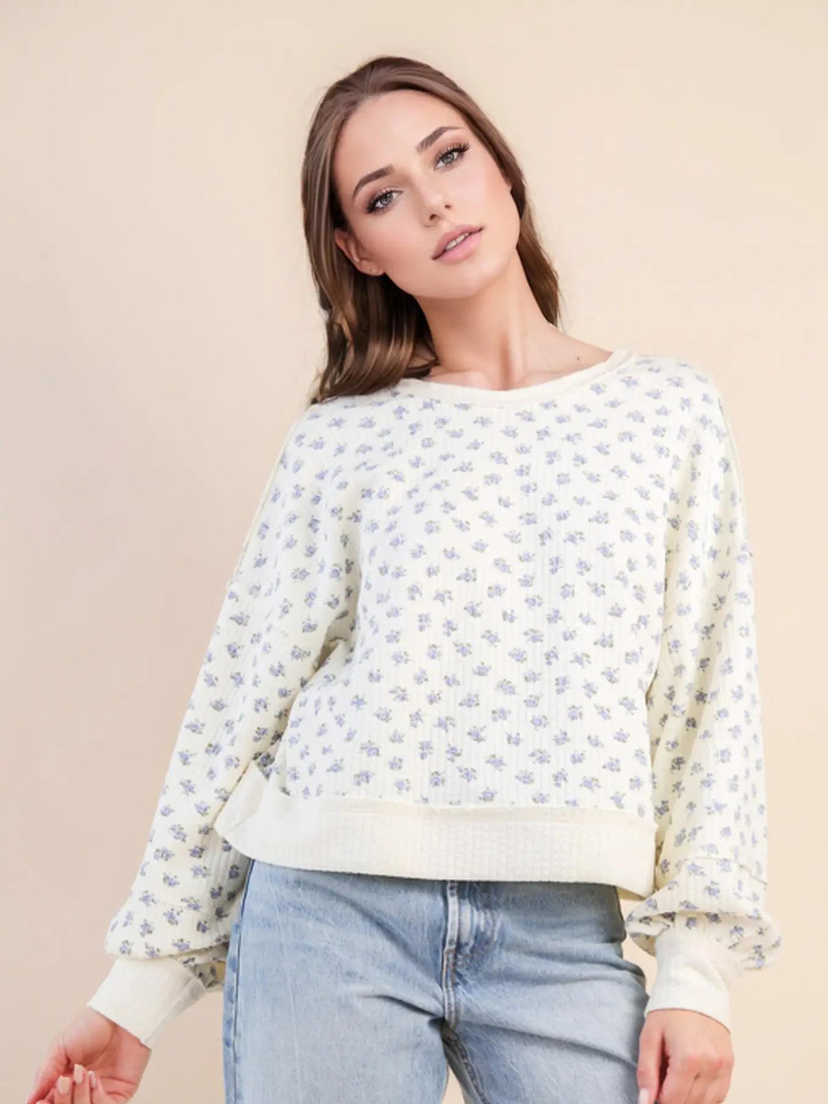 Oversized Floral Knit Top - Cream Floral