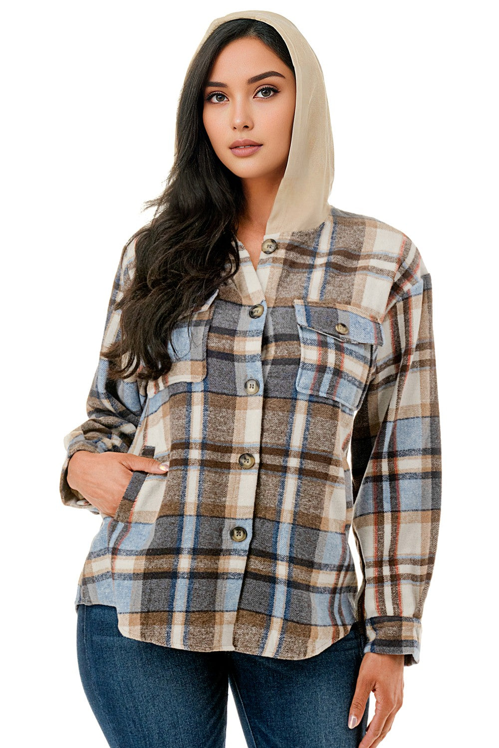 Multi Color Plaid Flannel W/Hoodie