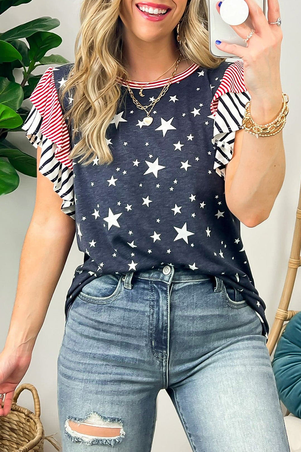 Striped Ruffle Sleeve Top