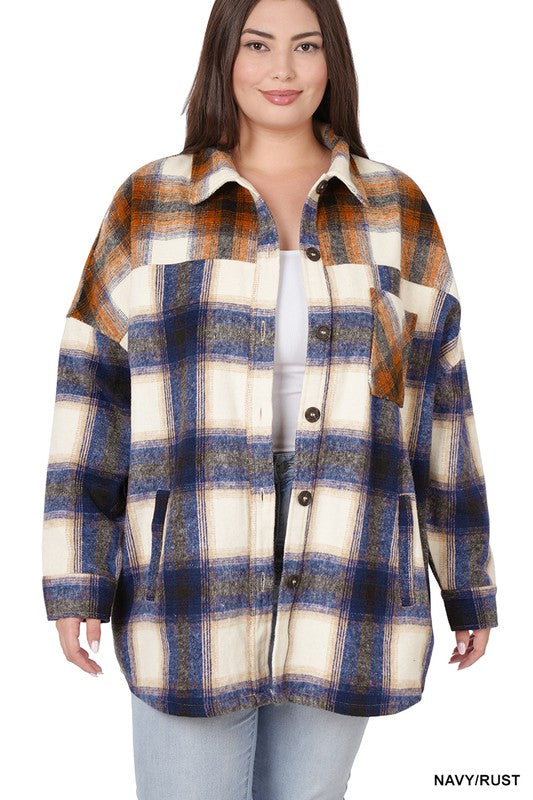 Navy/Rust Oversized Colorblock Plaid Shacket