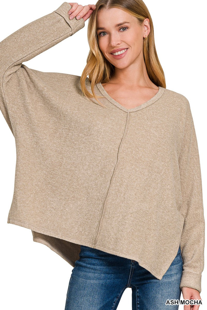 Hacci Melange Center Seam Sweater - Red