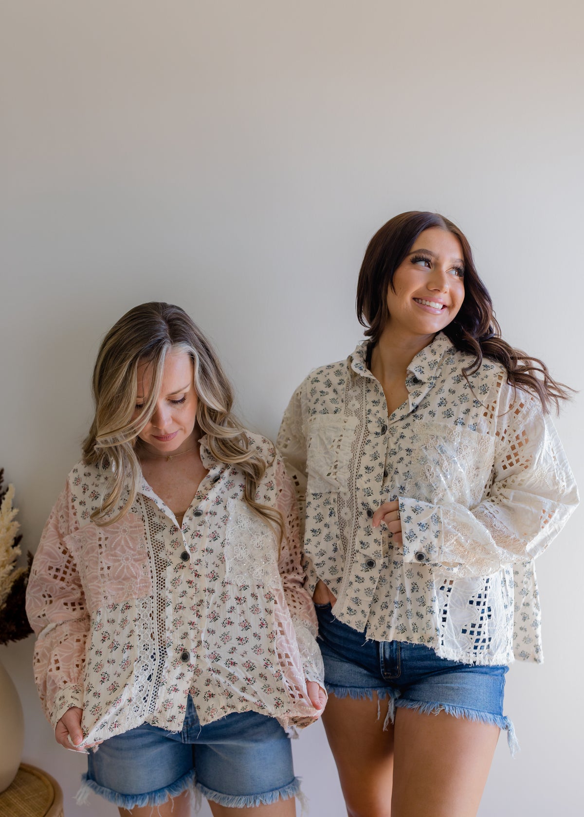 Balloon Sleeve Crochet Floral Shirt