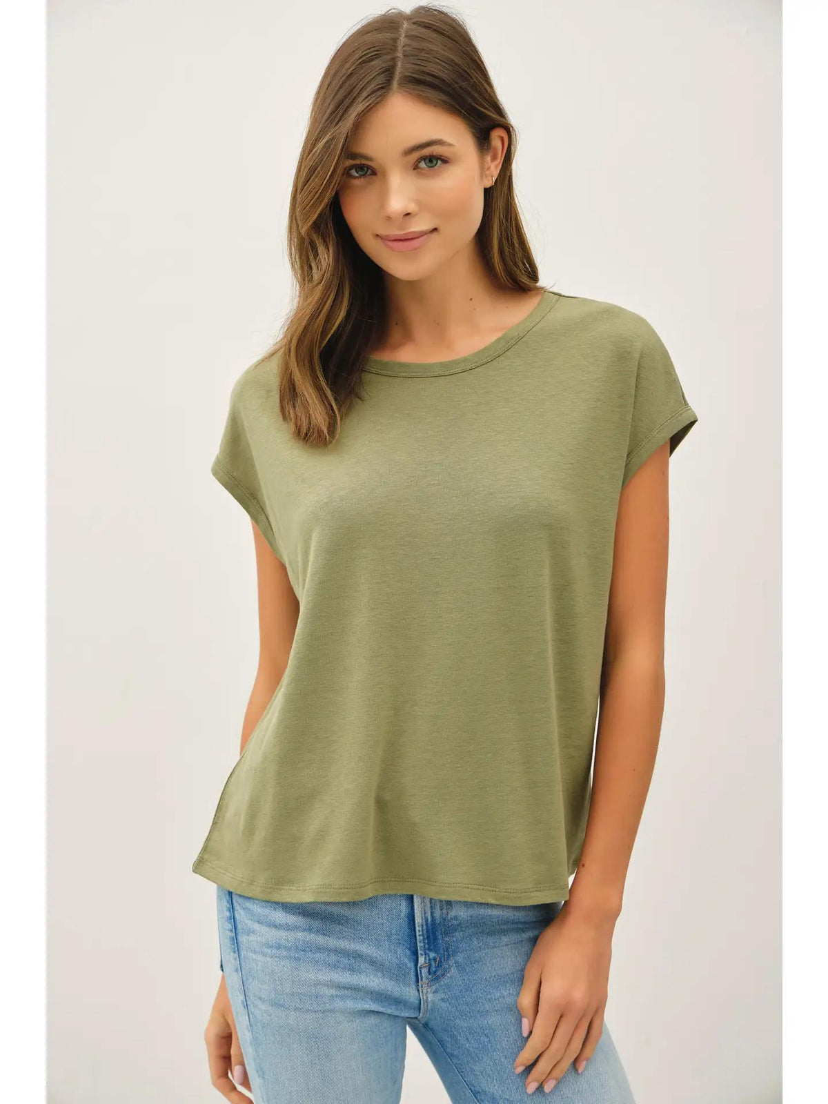 Linen Basic Cap Sleeve Tee - Fern