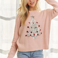 Sequin Tree Sweater - Pink