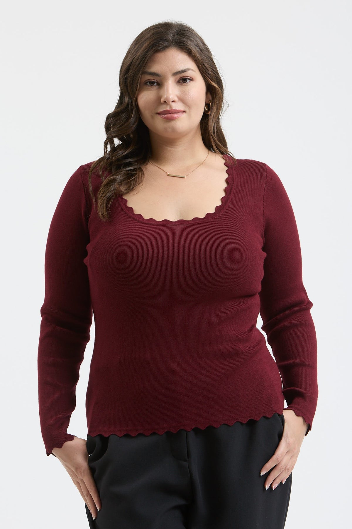 Plus Scallop Trim Sweater