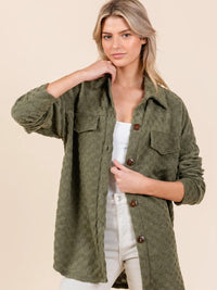 Check Textured Shacket - Olive