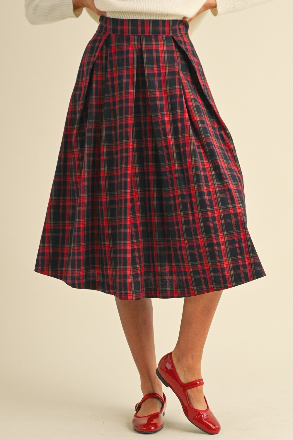 Plaid Box Pleat Skirt