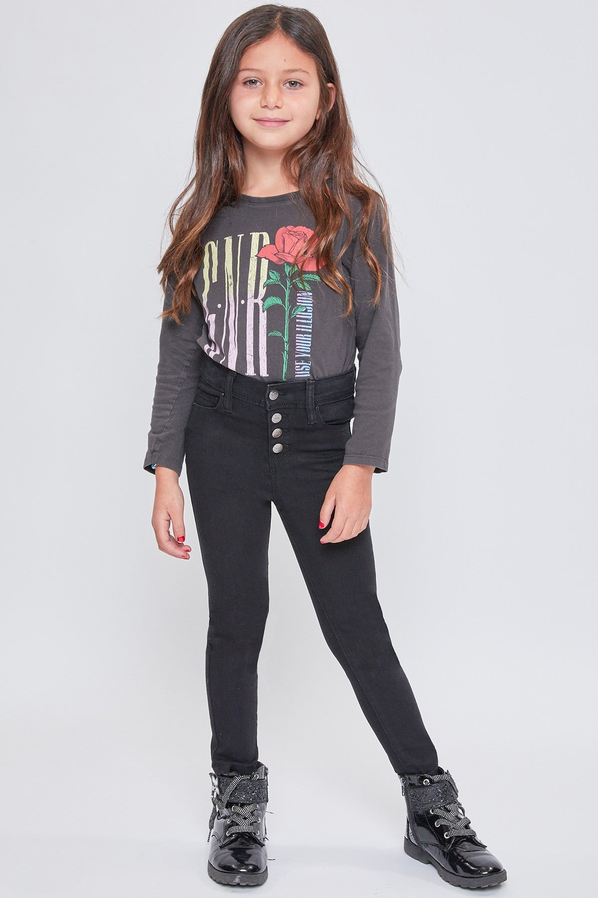 Girl's Exposed Button High Rise