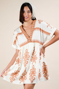 Printed V-Neck Mini Dress