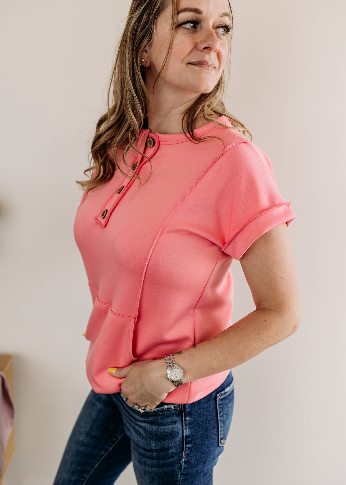 Plus Short Sleeve Modal Button Up