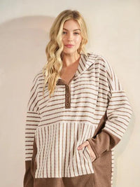 Stripe & Solid Contrast Top - Mocha