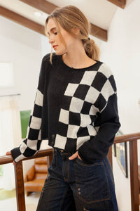 Colorblock Checkered Sweater