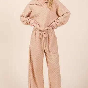 Fuzzy Checkered 1/4 Zip - Taupe