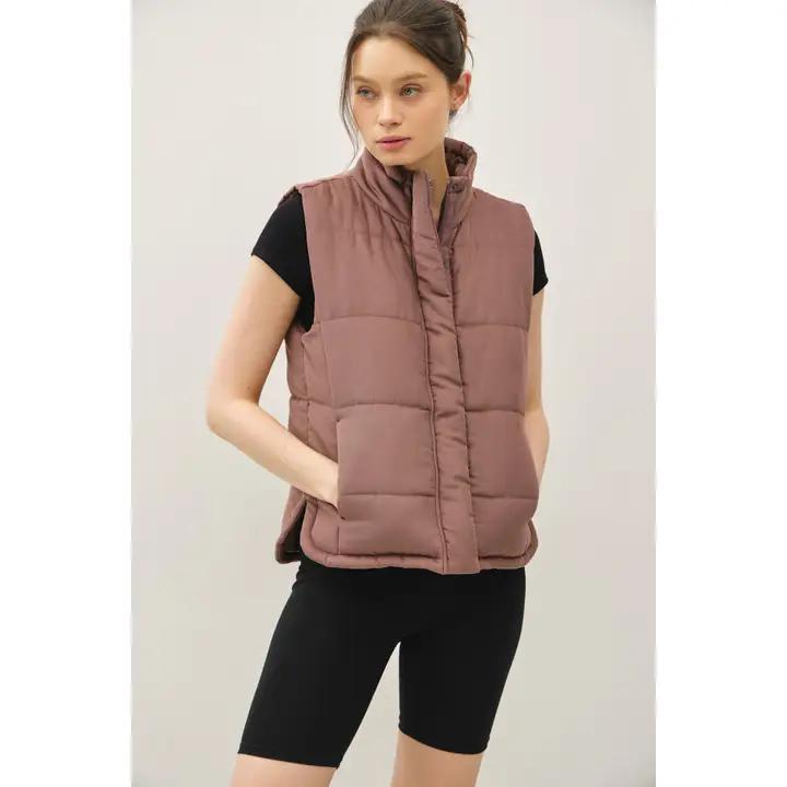 Suede Puffer Vest - Cocoa