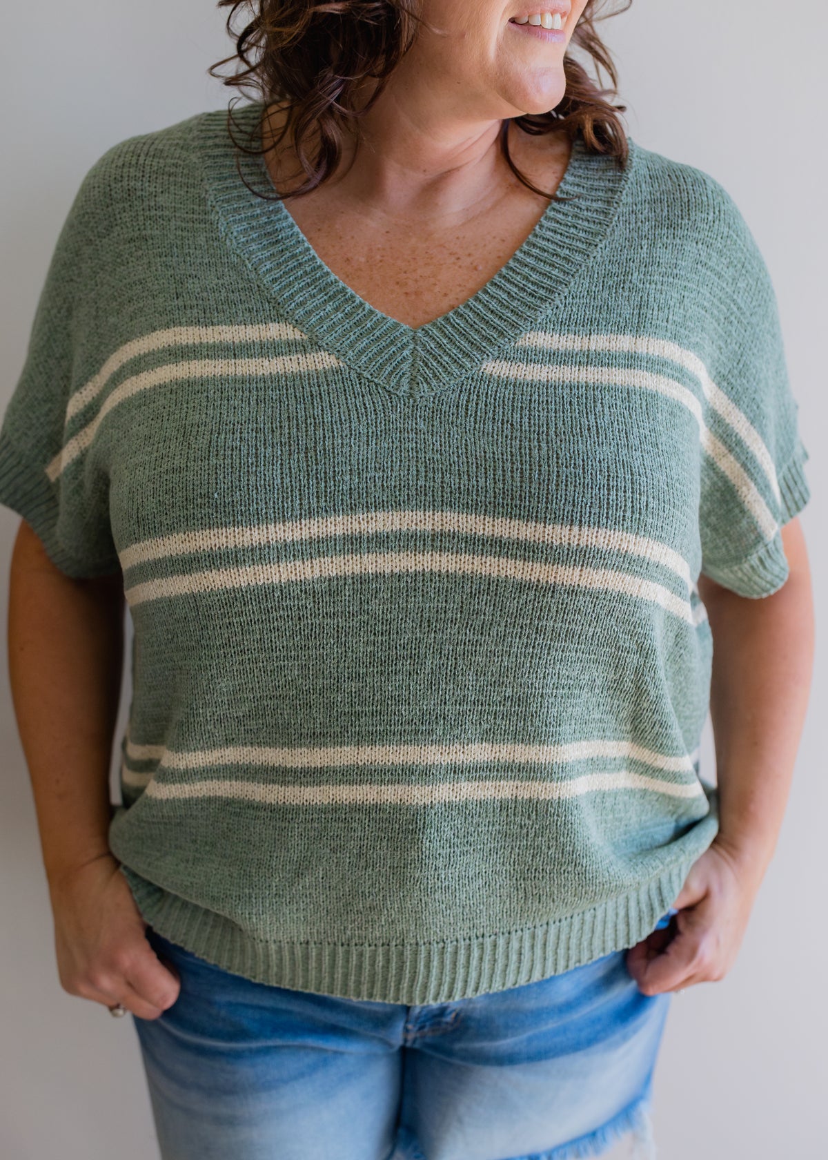 Plus Striped V-Neck Sweater