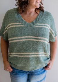 Plus Striped V-Neck Sweater