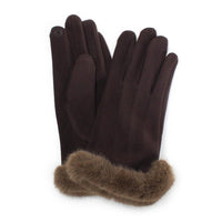 Suede Gloves W/Fur Wrist Cuff