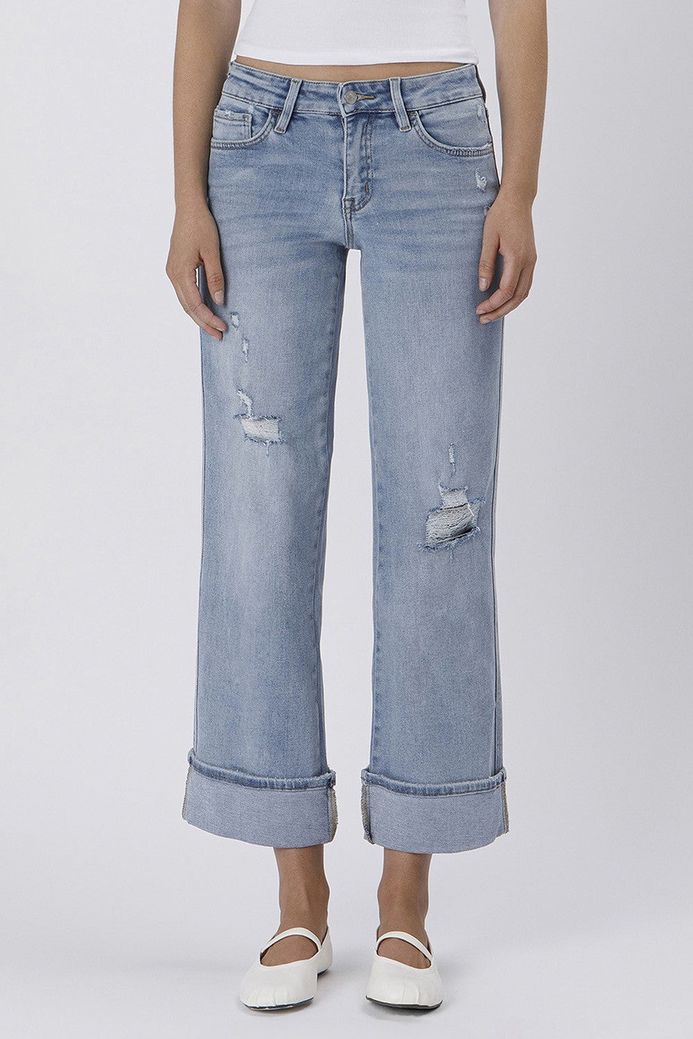 Plus Mid Rise Cuffed Ankle Wide Jeans
