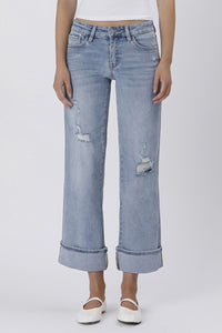 Plus Mid Rise Cuffed Ankle Wide Jeans